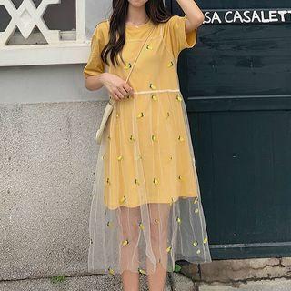 Short-sleeve T-shirt Dress / Spaghetti Strap Pattern Dress