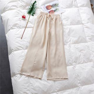 Drawstring Wide-leg Pants Almond - One Size