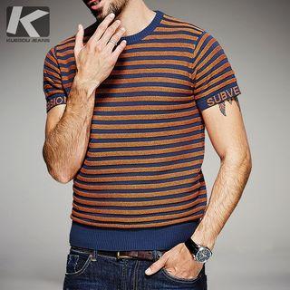 Letter Stripe Short-sleeve Knit Top