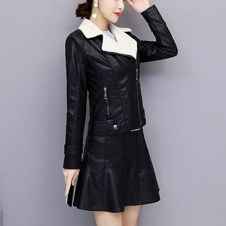 Fleece-lined Faux Leather Side Zip Jacket
