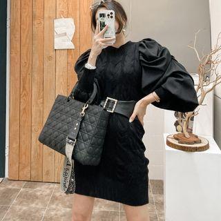 Knit Panel Mini Bodycon Dress