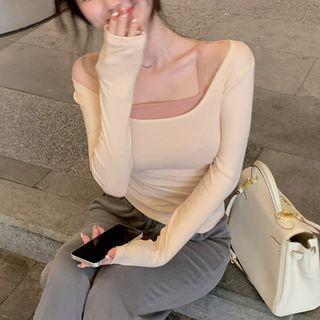 Long-sleeve Crop Top 7280 - Almond - One Size