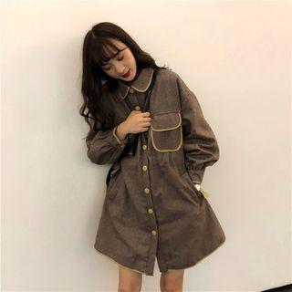 Long-sleeve Plaid Mini Shirtdress As Shown In Figure - One Size