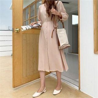 Button-front Tie-side Midi Flare Dress