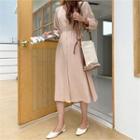 Button-front Tie-side Midi Flare Dress