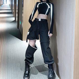 Long-sleeve Cropped T-shirt / Detachable Cargo Pants / Set