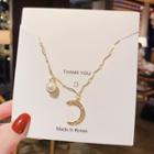 Faux Pearl Rhinestone Moon Pendant Necklace Dx063 - Gold - One Size