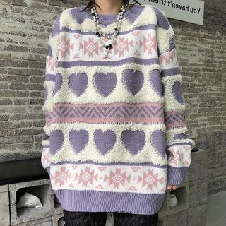Long Sleeve Color Block Heart Sweater