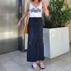 High Waist Lace-up Slit A-line Dress