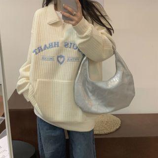 Lettering Embroidered Half-zip Sweatshirt Off-white - One Size