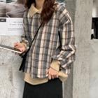 Long-sleeve Polo-neck Plaid Sweatshirt