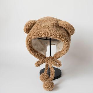 Bear Ears Fleece Bonnet Hat With Ear Muffs