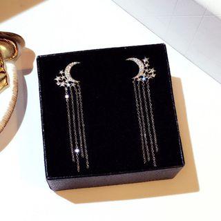 Rhinestone Moon-and-star Drop Earring Silver - One Size