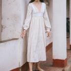 Lantern-sleeve V-neck A-line Maxi Dress