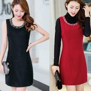 Sleeveless Embellished-neckline A-line Dress