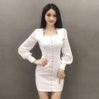 Square-neck Long-sleeve Sheath Dress