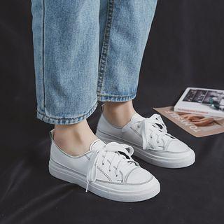 Faux Leather Stitched Lace-up Sneakers