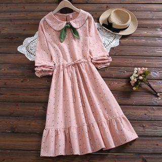 Long-sleeve Printed Tie-neck A-line Dress