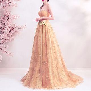 Glitter Strapless A-line Evening Gown