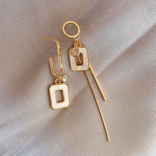 Rectangle Rhinestone Asymmetrical Fringed Earring