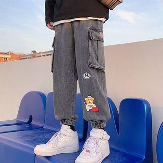 Bear Embroidered Harem Cargo Pants