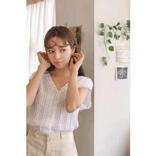 Button-down Scalloped Pointelle-knit Vest