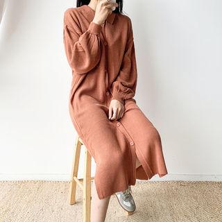 Collared Button-front Knit Dress
