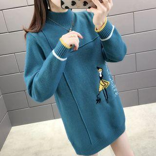 Mock Neck Printed Mini Sweater Dress