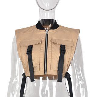 Buckled Zip-up Cropped Vest
