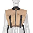 Buckled Zip-up Cropped Vest