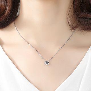 Rhinestone Pendant Necklace With Gift Box - 1 Pc - Silver - One Size