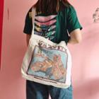 Printed Canvas Shopping Tote Bag As Shown In Figure - One Size