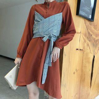 Mock Two-piece Mini A-line Shirtdress