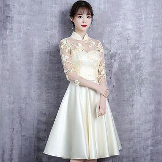 Applique 3/4-sleeve A-line Cocktail Dress