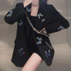Butterfly Print Chained Single-breasted Blazer