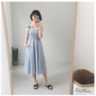 Strappy Pinstriped A-line Midi Dress