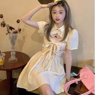 Short-sleeve Crop Top / Spaghetti-strap Mini A-line Dress