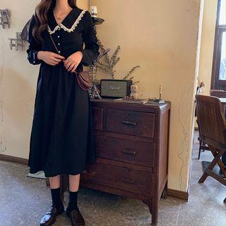 Lace Trim Midi A-line Shirtdress