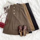 High-waist A-line Asymmetrical Hem Midi Skirt