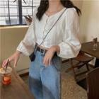Puff-sleeve Slim-fit Blouse White - One Size