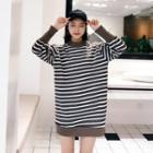 Striped Mock-neck Long Pullover