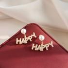 Lettering Faux Pearl Swing Earring 1 Pair - 925 Silver Needle - White Faux Pearl - Gold - One Size