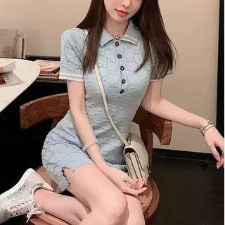 Short-sleeve Embroidered Polo Knit Dress