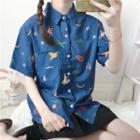Short-sleeve Printed Shirt / Pleated Skirt