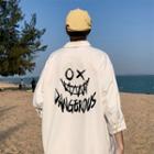3/4-sleeve Face Print Shirt