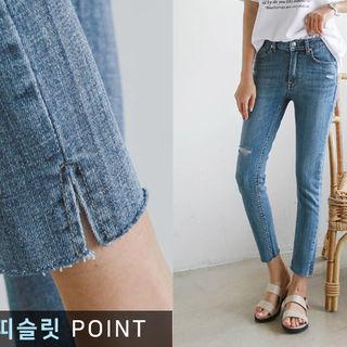 Slit-side Cropped Slim-fit Jeans