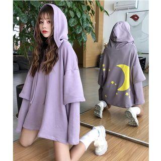 Mock Two-piece Moon Print Hoodie