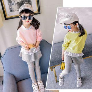 Set Of Two: Long-sleeved Mock Two Piece Top + Plain Leggings