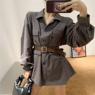 Applique Pocket Detail Button Jacket Charcoal Gray - One Size