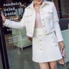 Set: Buttoned Jacket + Double-buttoned A-line Skirt